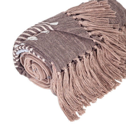 50" X 60" Taupe and Gray Woven Cotton Striped Throw Blanket with Fringe