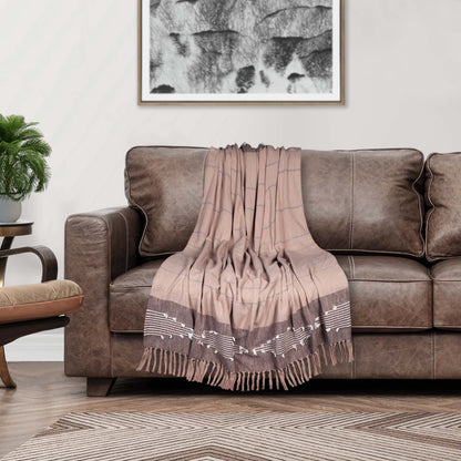 50" X 60" Taupe and Gray Woven Cotton Striped Throw Blanket with Fringe