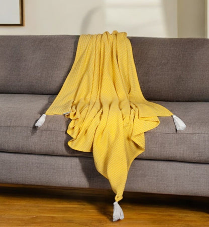 50" X 60" Yellow Woven Cotton Throw Blanket with Tassels