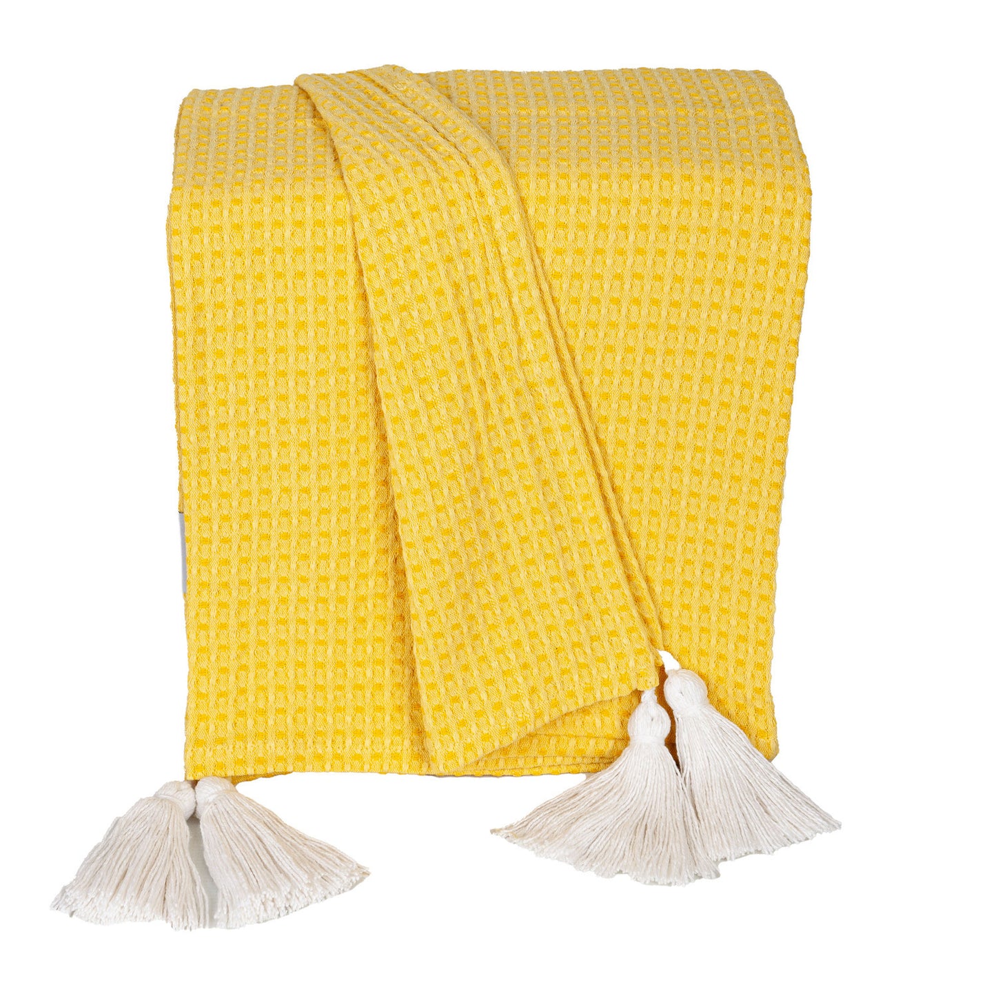 50" X 60" Yellow Woven Cotton Throw Blanket with Tassels