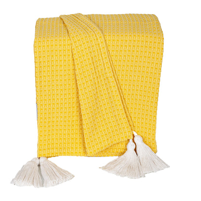 50" X 60" Yellow Woven Cotton Throw Blanket with Tassels