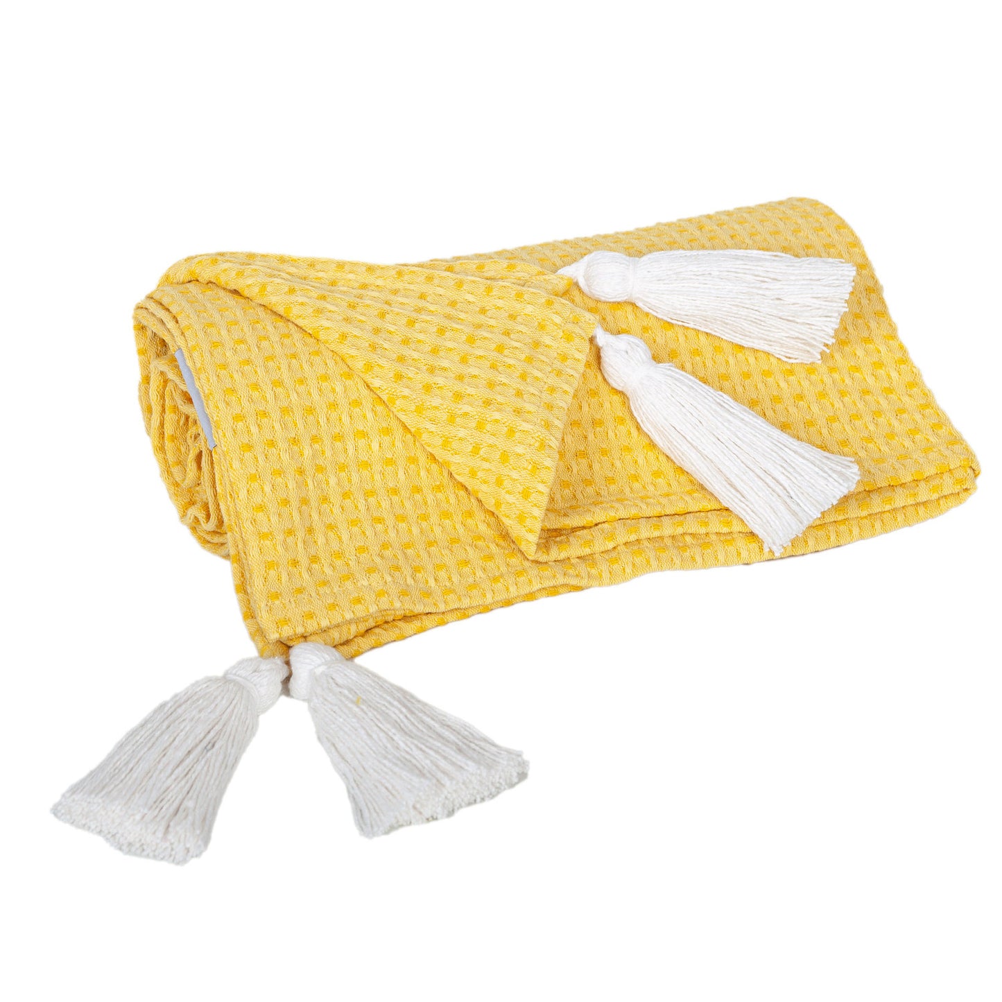 50" X 60" Yellow Woven Cotton Throw Blanket with Tassels