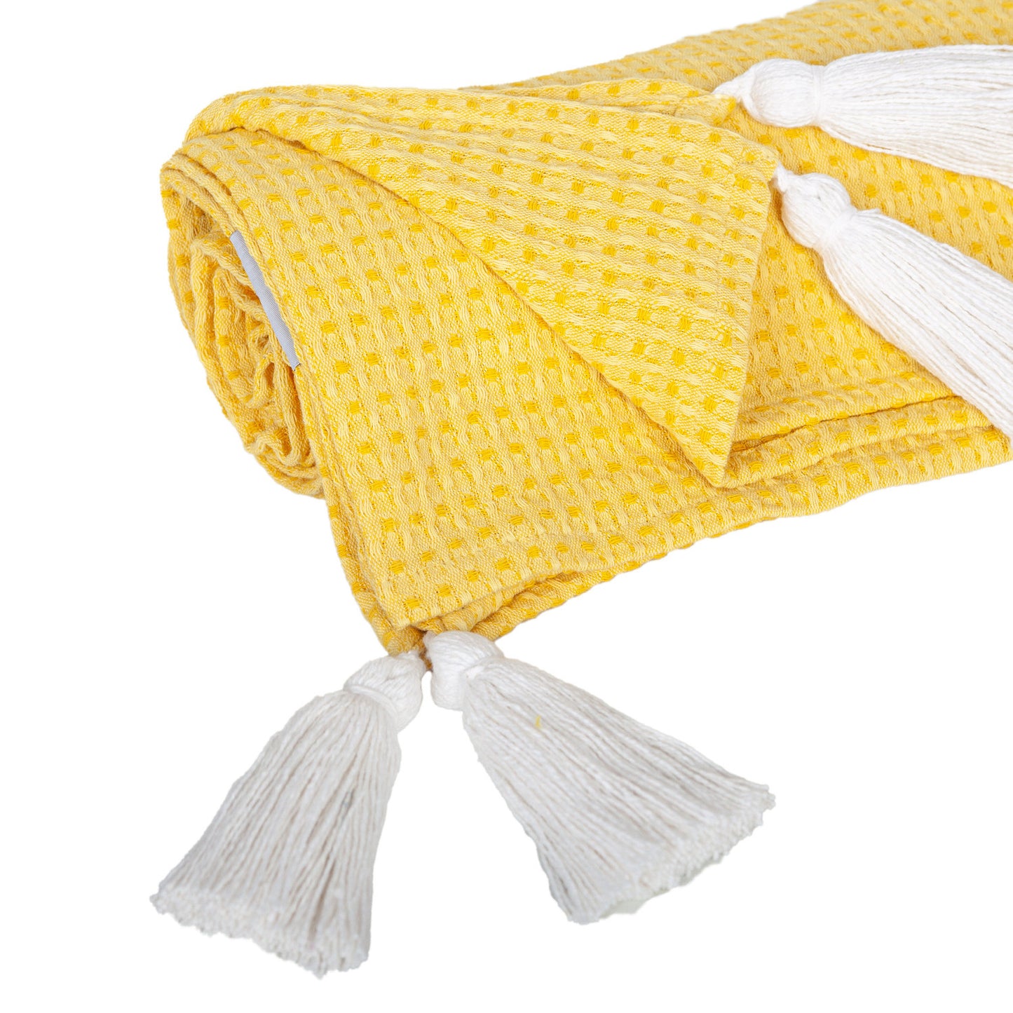 50" X 60" Yellow Woven Cotton Throw Blanket with Tassels