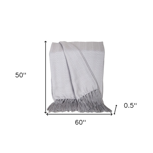 50" X 60" Gray Woven Cotton Herringbone Throw Blanket with Fringe