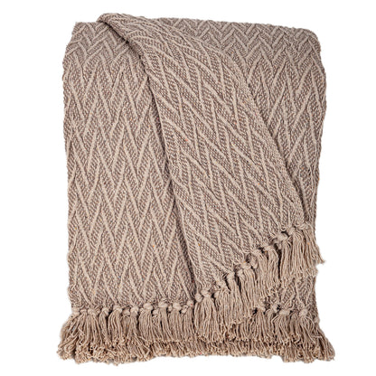 52" X 67" Brown Woven Cotton Chevron Throw Blanket with Fringe