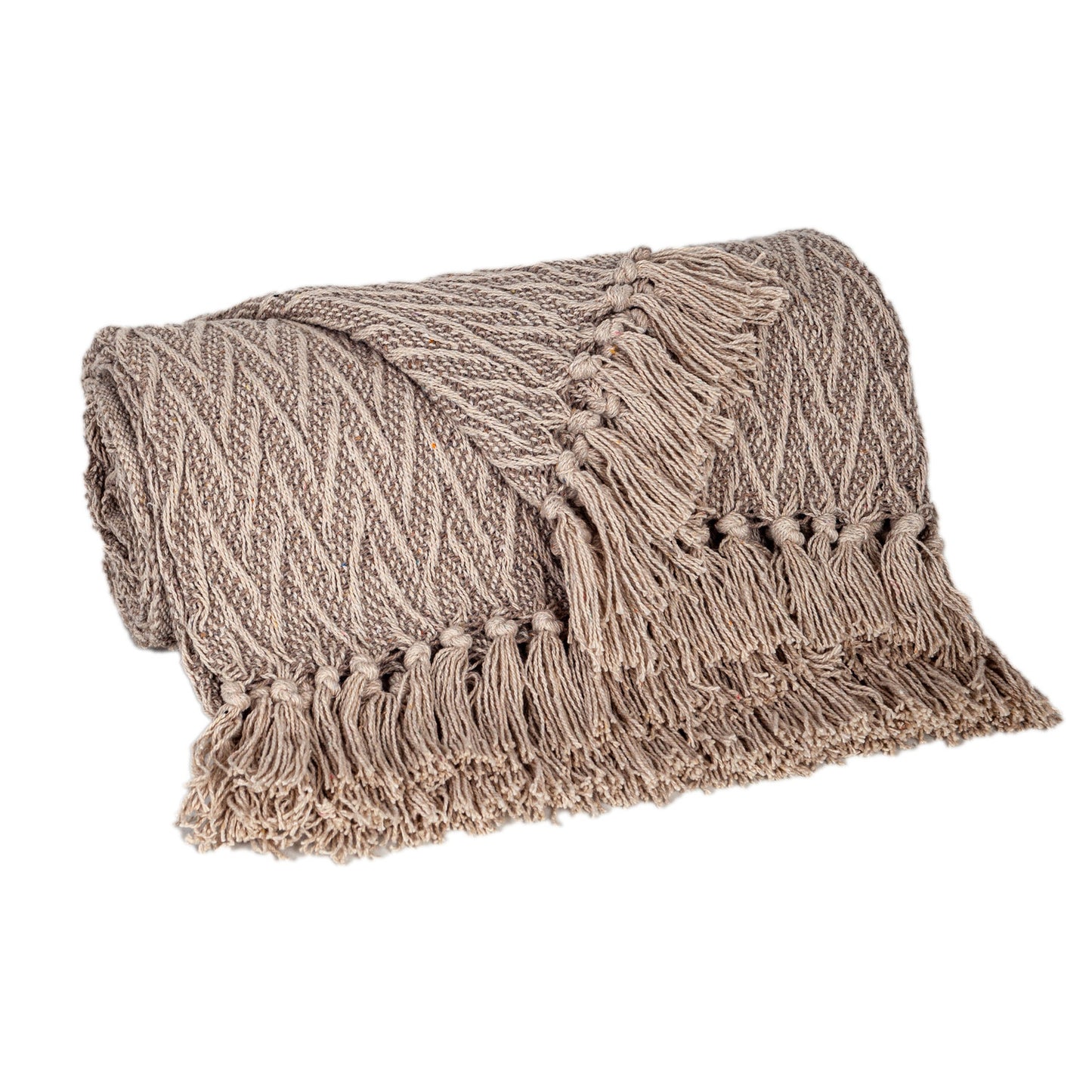 52" X 67" Brown Woven Cotton Chevron Throw Blanket with Fringe