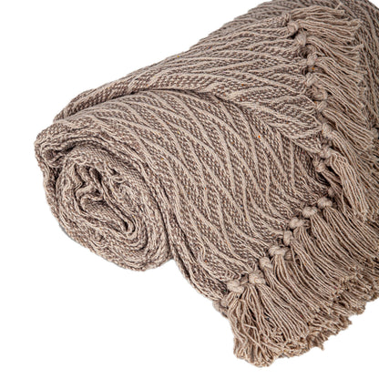 52" X 67" Brown Woven Cotton Chevron Throw Blanket with Fringe