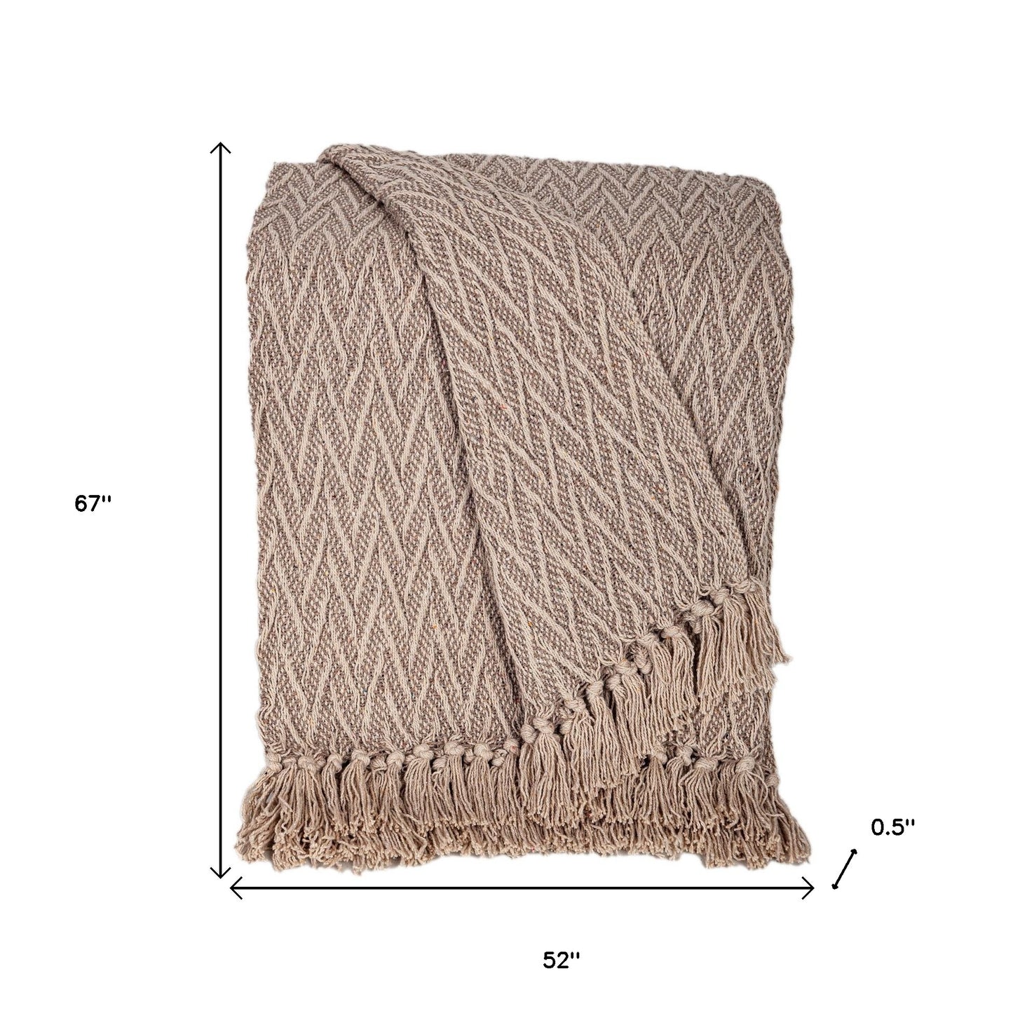 52" X 67" Brown Woven Cotton Chevron Throw Blanket with Fringe