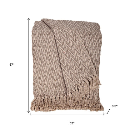 52" X 67" Brown Woven Cotton Chevron Throw Blanket with Fringe