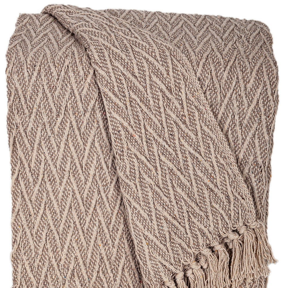 52" X 67" Brown Woven Cotton Chevron Throw Blanket with Fringe