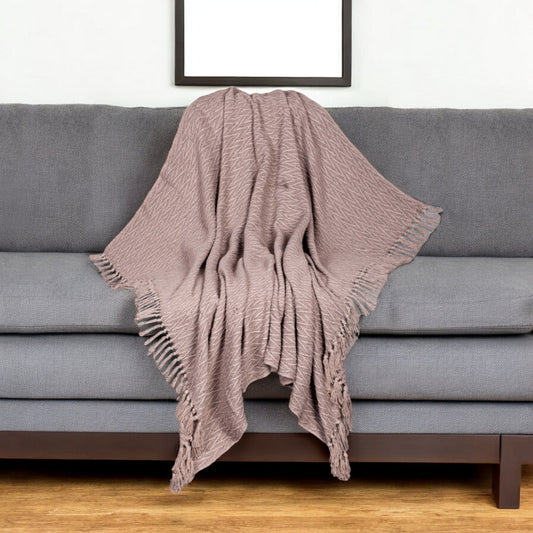 52" X 67" Brown Woven Cotton Chevron Throw Blanket with Fringe