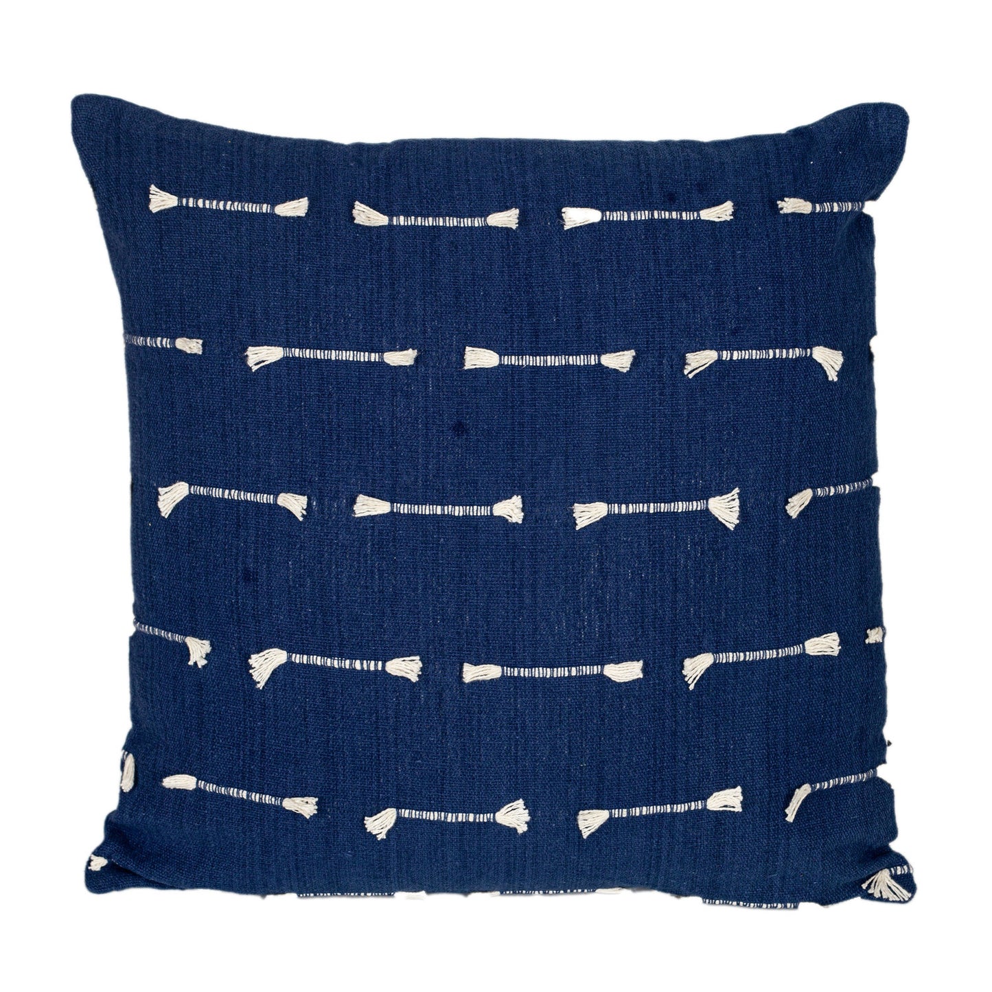 18" Dark Blue Striped Cotton Throw Pillow With Texture