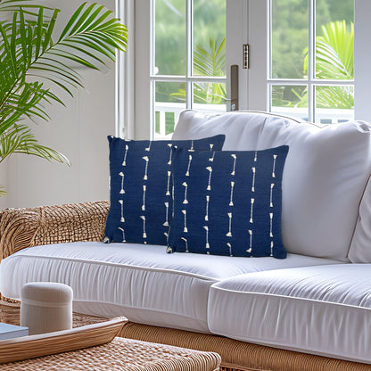 18" Dark Blue Striped Cotton Throw Pillow With Texture