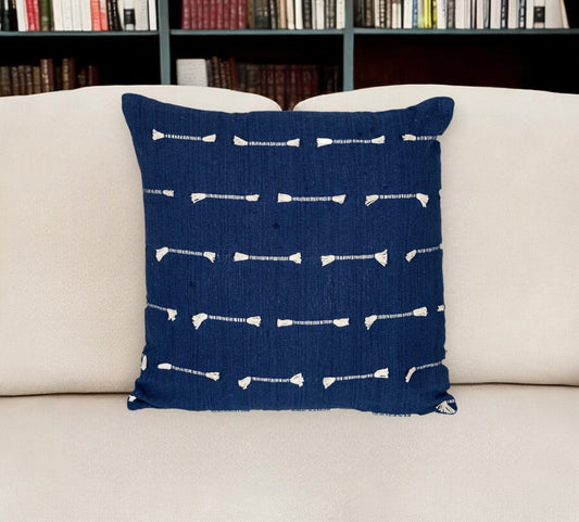 18" Dark Blue Striped Cotton Throw Pillow With Texture