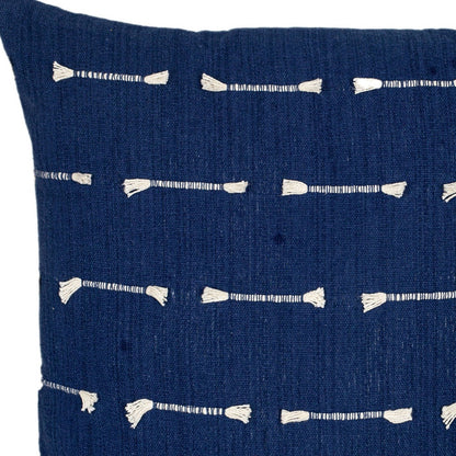 18" Dark Blue Striped Cotton Throw Pillow With Texture