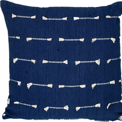 18" Dark Blue Striped Cotton Throw Pillow With Texture