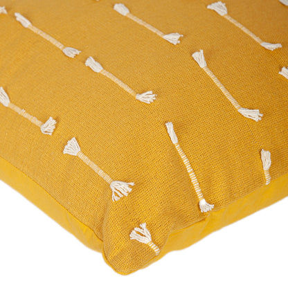 18" Yellow Striped Cotton Throw Pillow With Texture