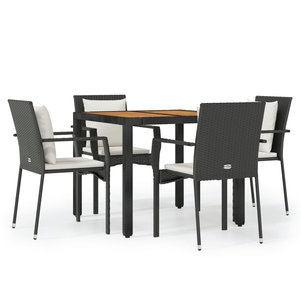 5 Piece Patio Dining Set with Cushions Black Poly Rattan