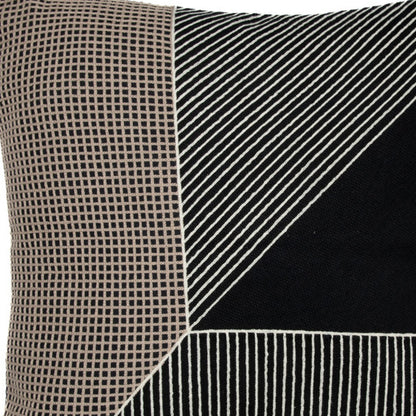 20" Black and White Geometric Cotton Throw Pillow With Embroidery