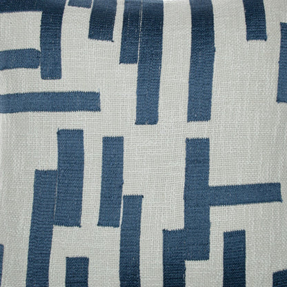 20" Blue and Ivory Geometric Cotton Blend Throw Pillow With Embroidery