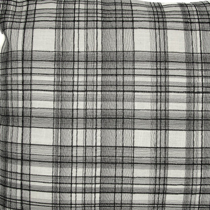 20" White and Black Check Cotton Blend Throw Pillow With Embroidery