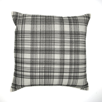 20" White and Black Check Cotton Blend Throw Pillow With Embroidery