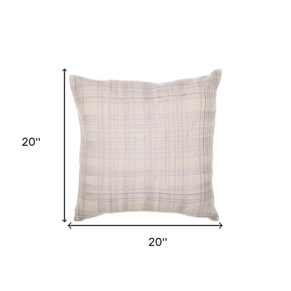 20" White and Black Check Cotton Blend Throw Pillow With Embroidery