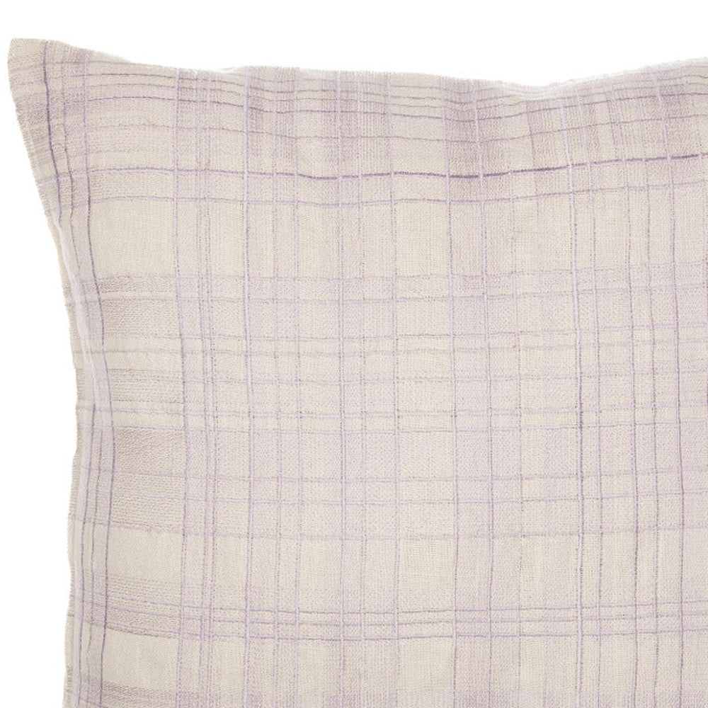 20" White and Black Check Cotton Blend Throw Pillow With Embroidery