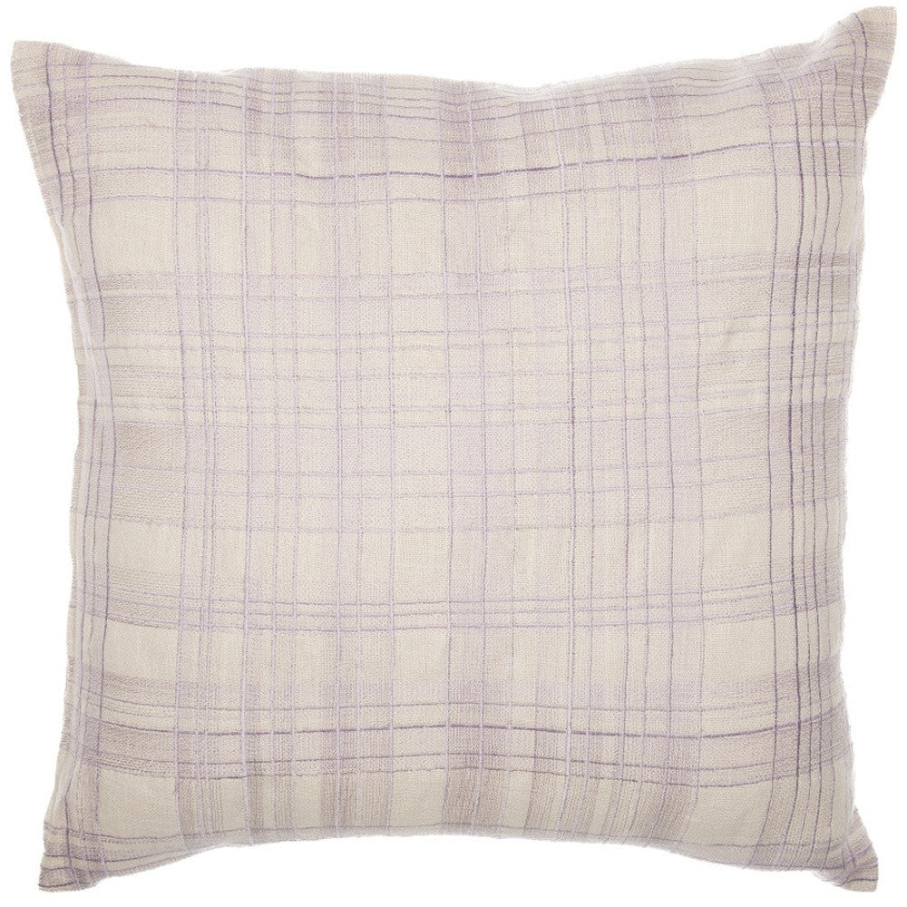 20" White and Black Check Cotton Blend Throw Pillow With Embroidery