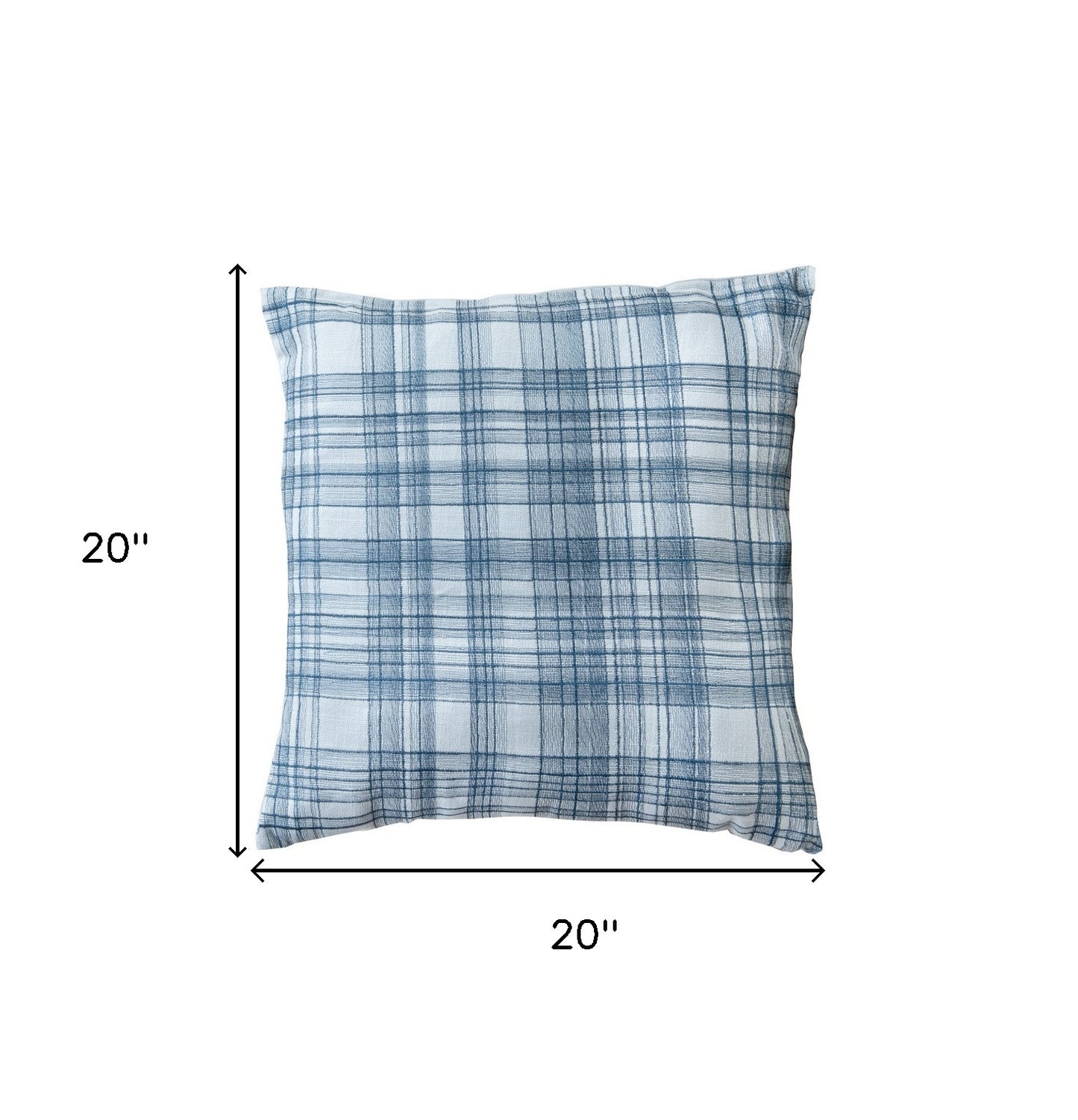 20" White and Black Check Cotton Blend Throw Pillow With Embroidery