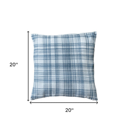 20" White and Black Check Cotton Blend Throw Pillow With Embroidery