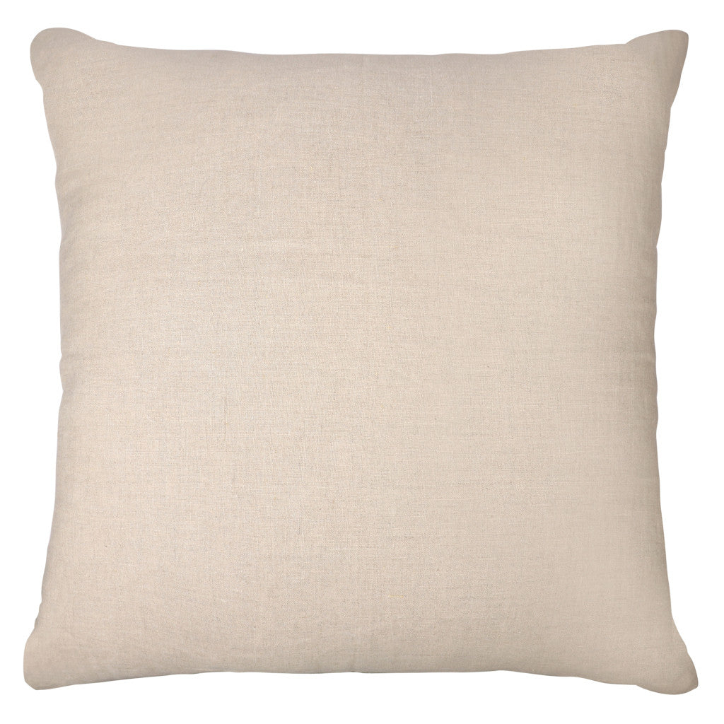 24" Beige and White Check Silk Throw Pillow With Embroidery