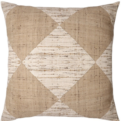 24" Brown and Beige Diamond Silk Throw Pillow With Embroidery