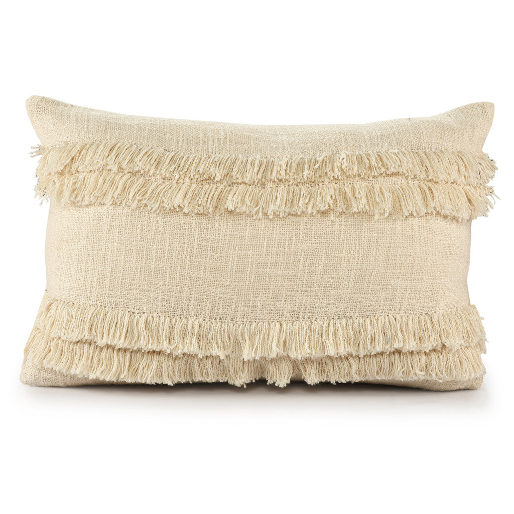 14" X 36" Cream 100% Cotton Zippered Pillow