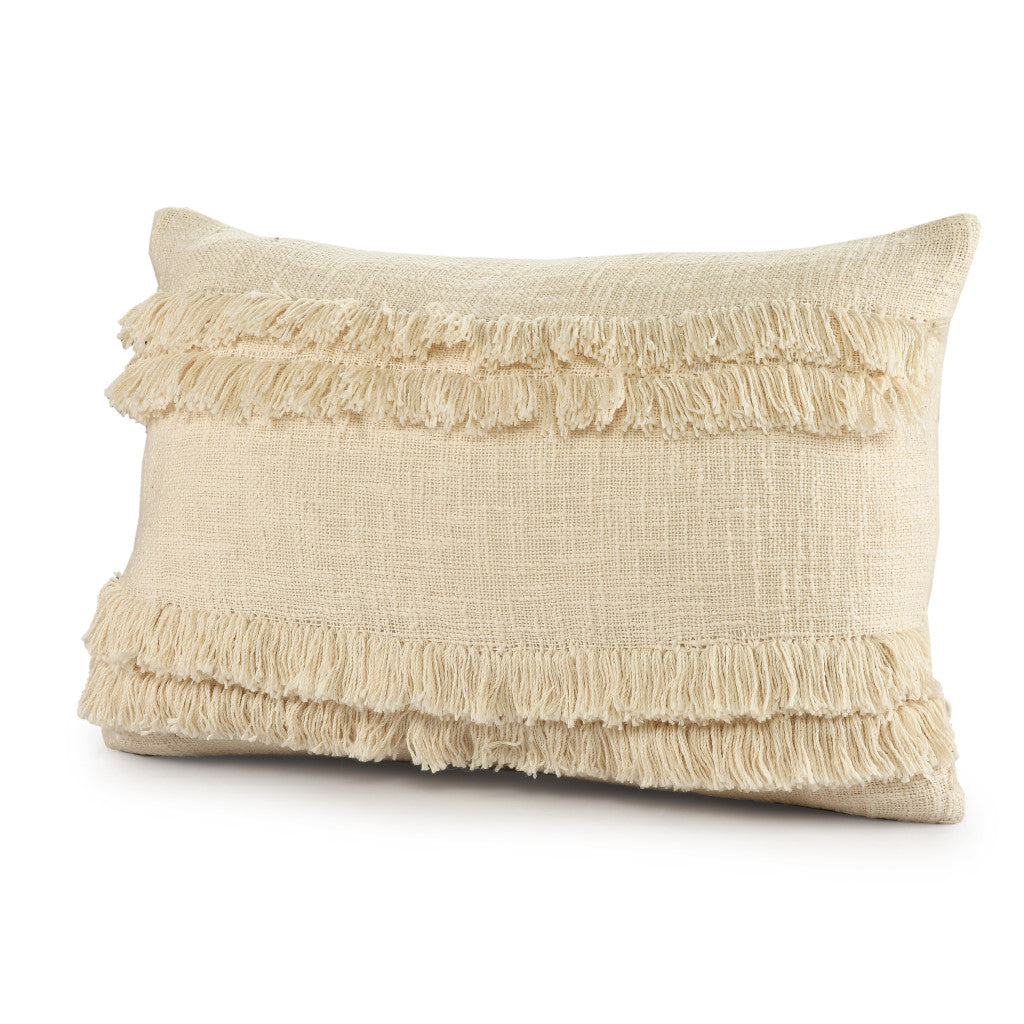 14" X 36" Cream 100% Cotton Zippered Pillow