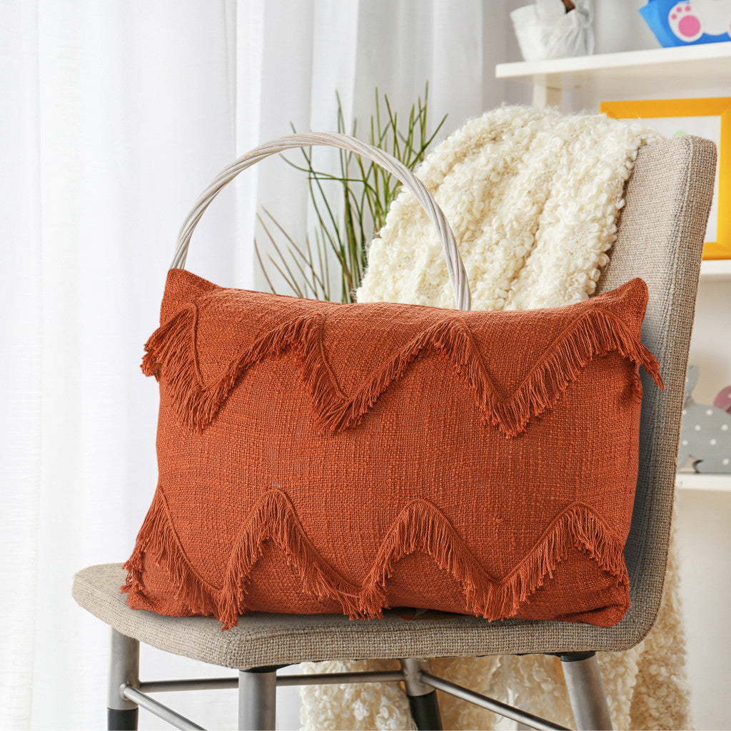 14" X 36" Orange 100% Cotton Zippered Pillow