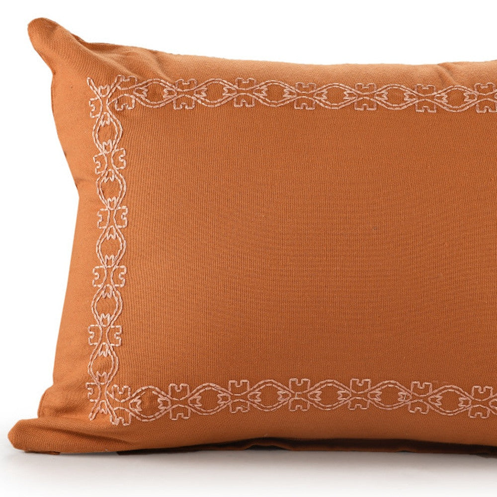 20" X 20" Orange And Dark Orange 100% Cotton Geometric Zippered Pillow