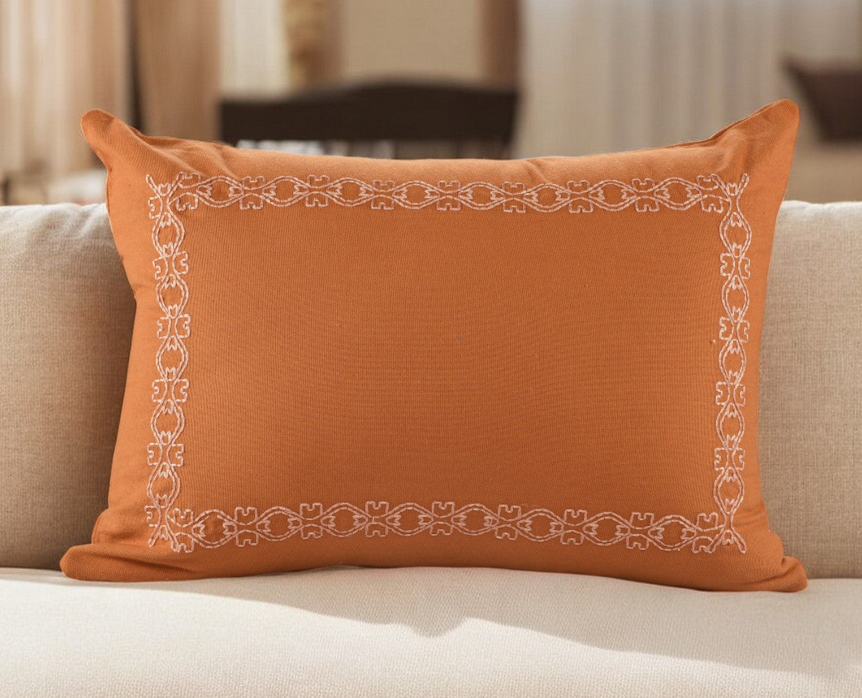 20" X 20" Orange And Dark Orange 100% Cotton Geometric Zippered Pillow