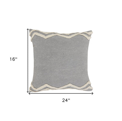 20" X 20" Light Gray Micro Chip Gray And White 100% Cotton Chevron Zippered Pillow