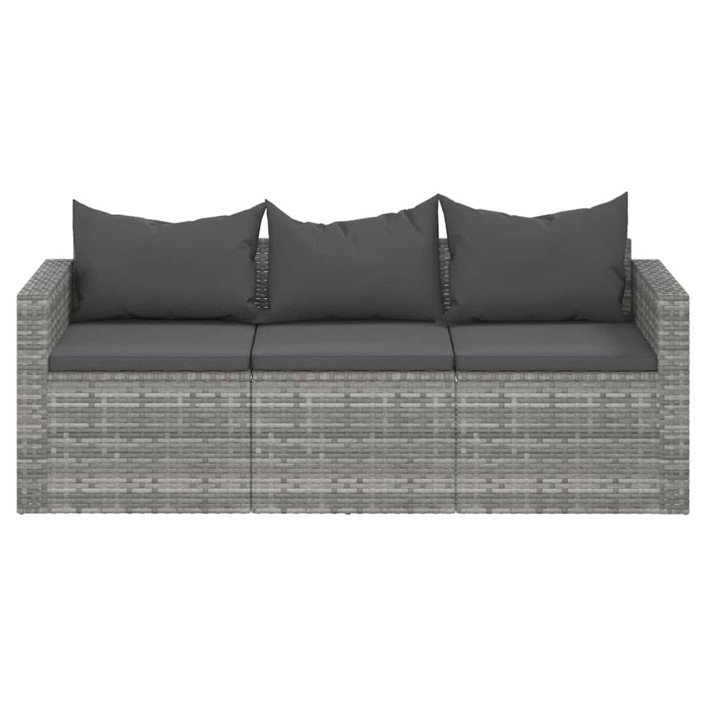 3-Seater Patio Sofa with Cushions Gray Poly Rattan