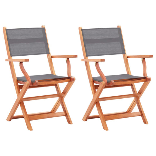 Folding Patio Chairs 2 pcs Solid Eucalyptus Wood&Textilene