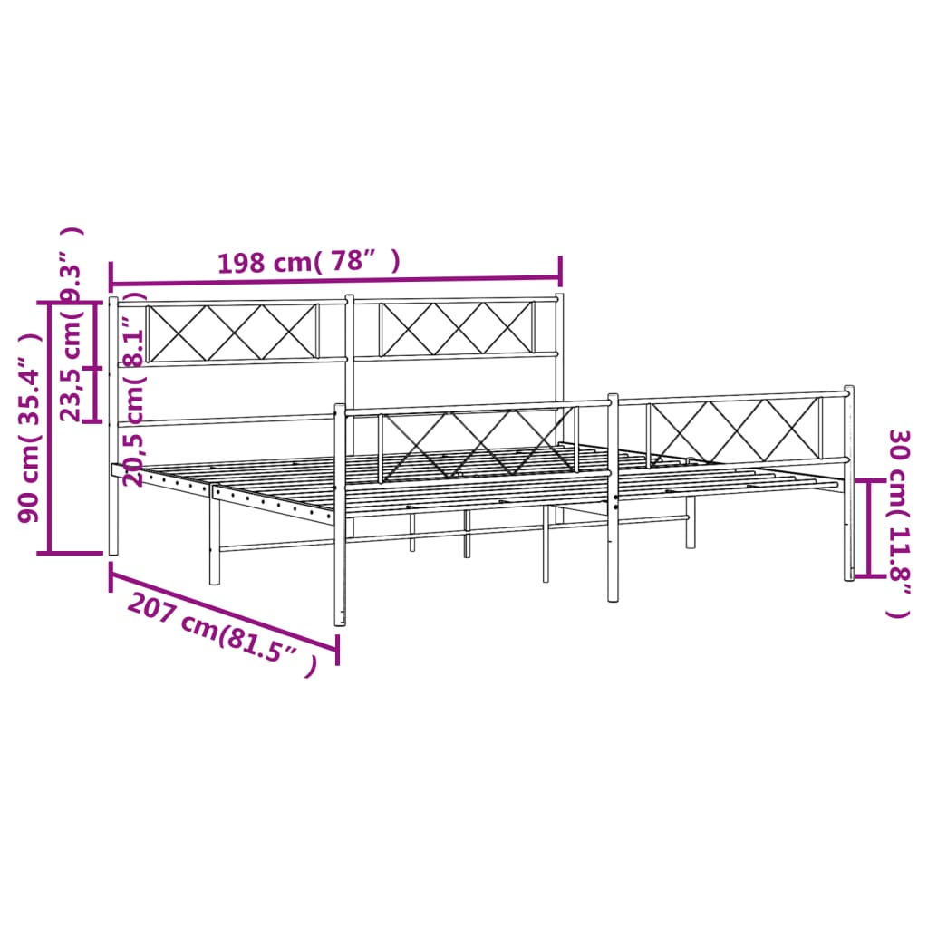 Metal Bed Frame without Mattress with Footboard Black 76"x79.9"