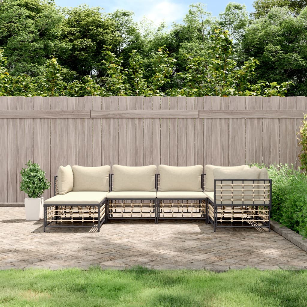 6 Piece Patio Lounge Set with Cushions Anthracite Poly Rattan