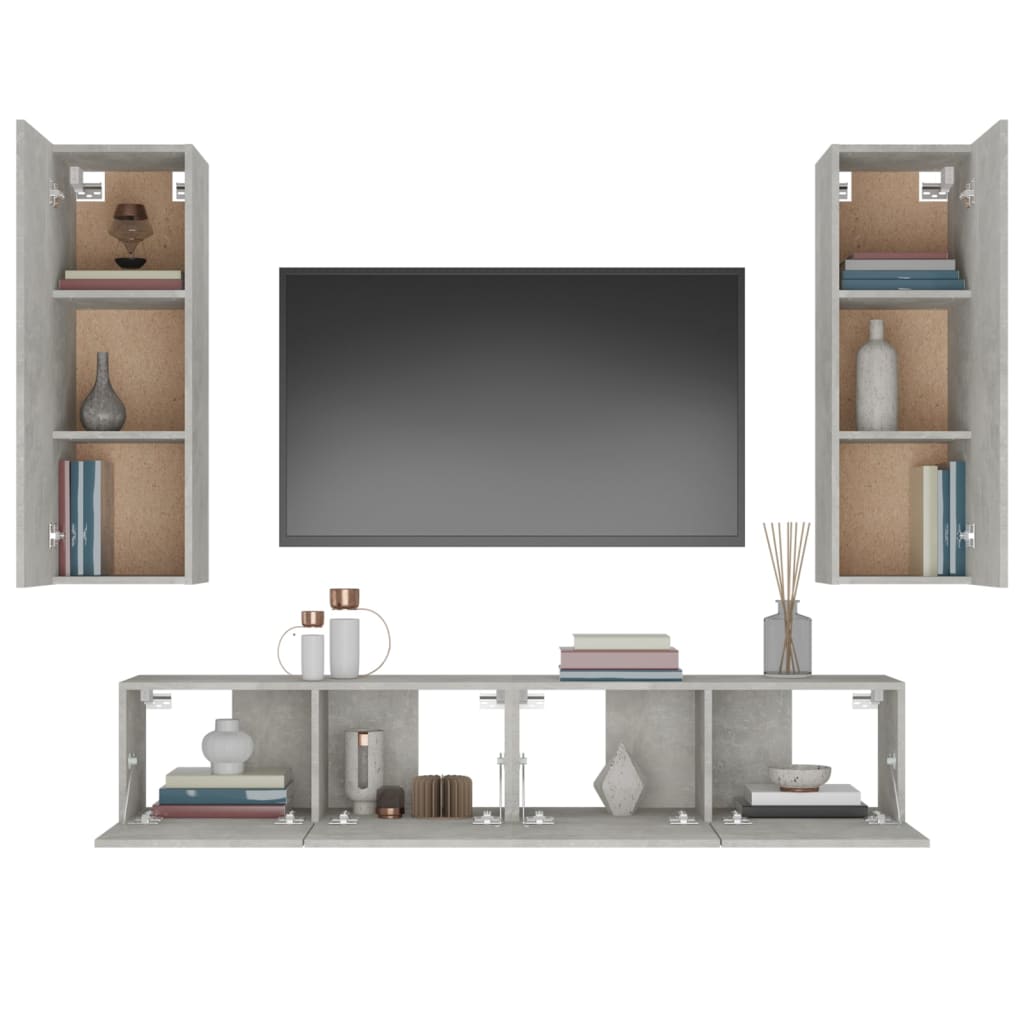 4 Piece TV Stand Set Concrete Gray Engineered Wood