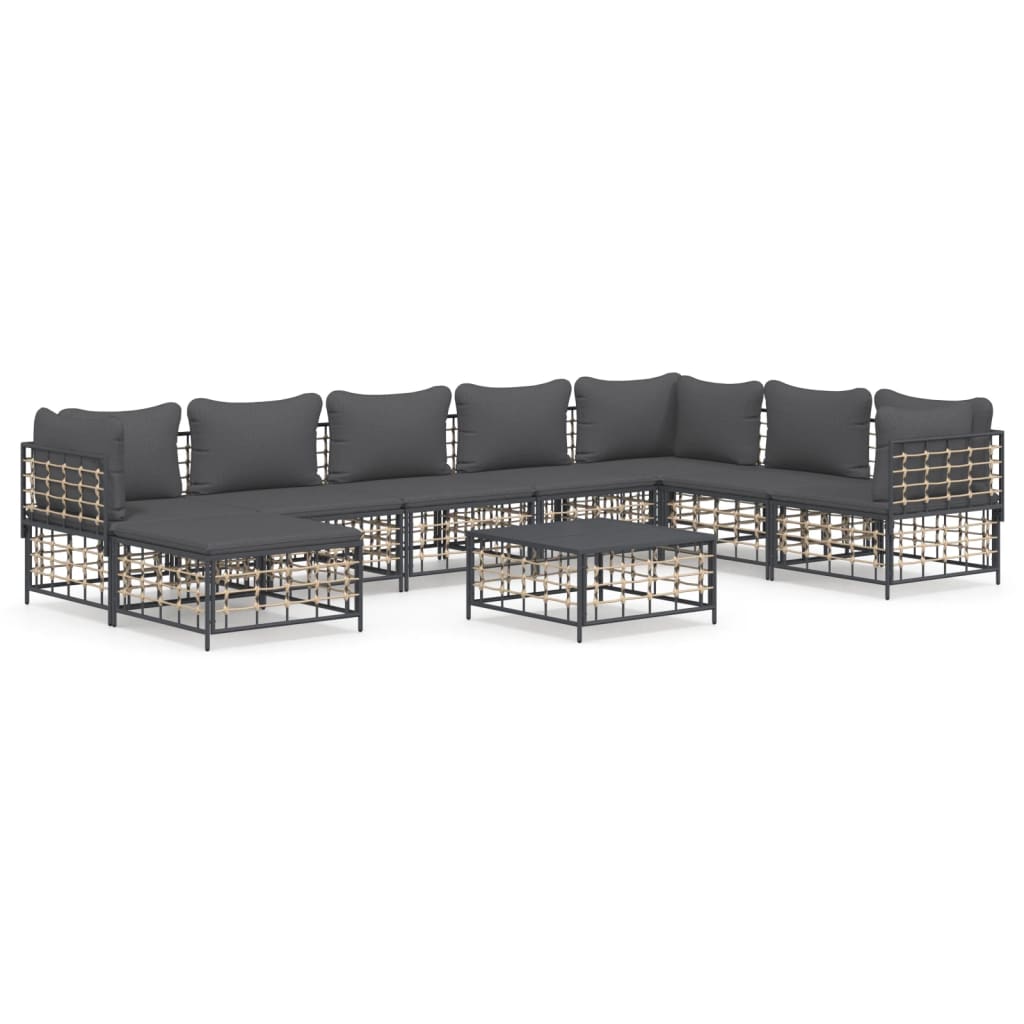 9 Piece Patio Lounge Set with Cushions Anthracite Poly Rattan