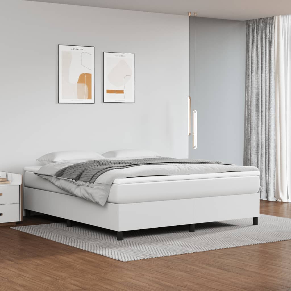 Bed Frame without Mattress White King Faux Leather (US Only)