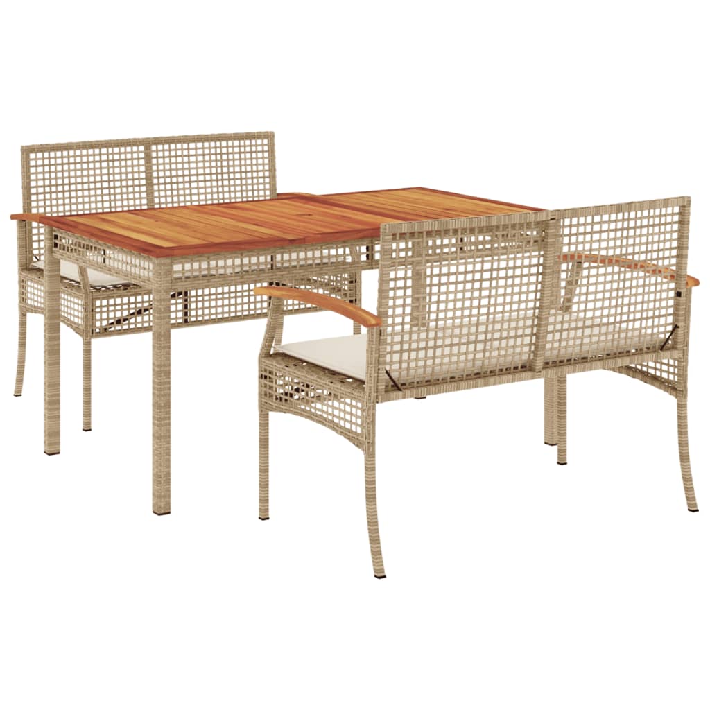 3 Piece Patio Dining Set with Cushions Beige Poly Rattan