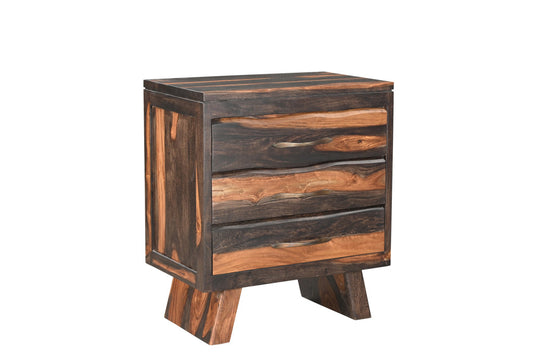 30" Dark Brown Three Drawer Live Edge Solid Wood Nightstand