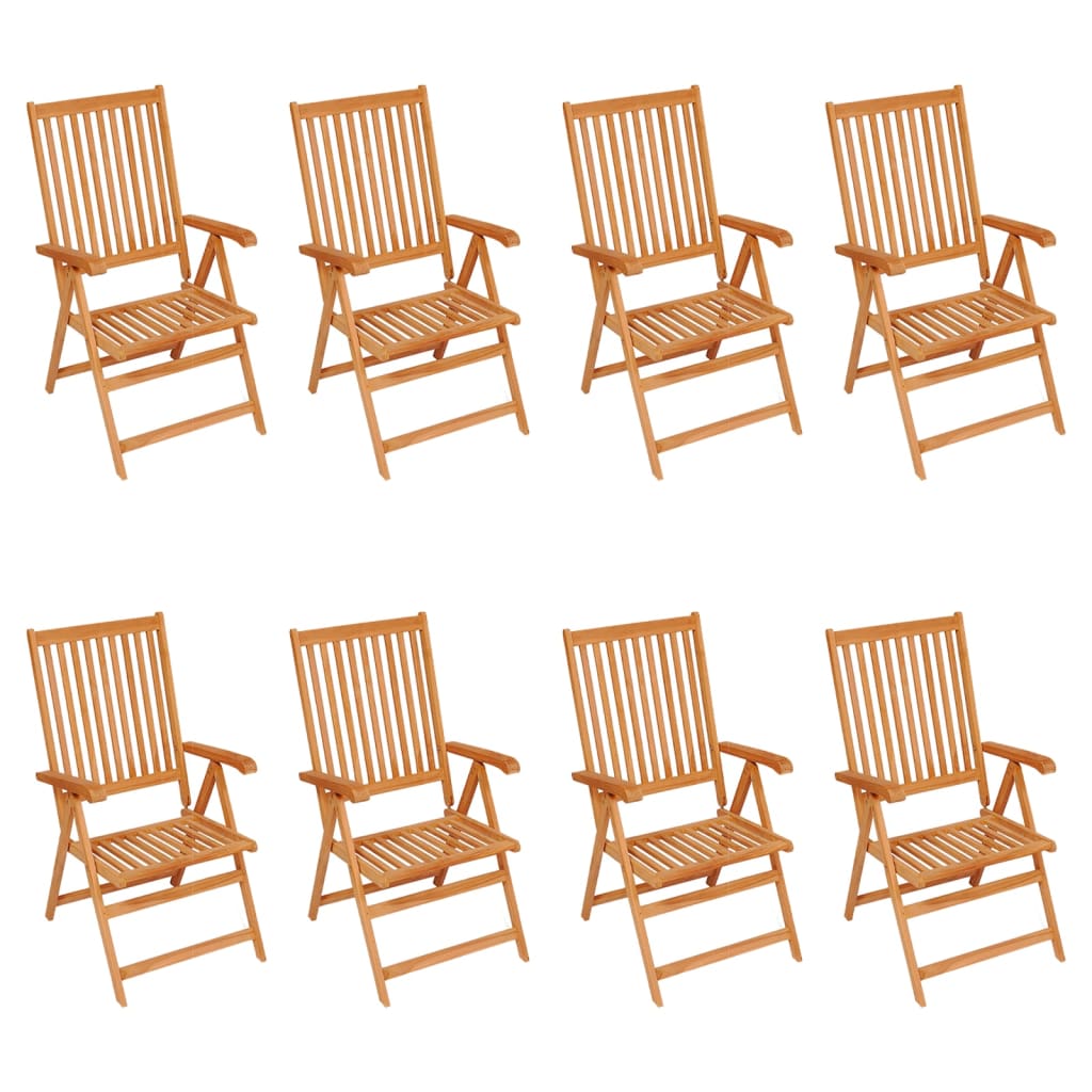 Reclining Patio Chairs with Cushions 8 pcs Solid Teak Wood