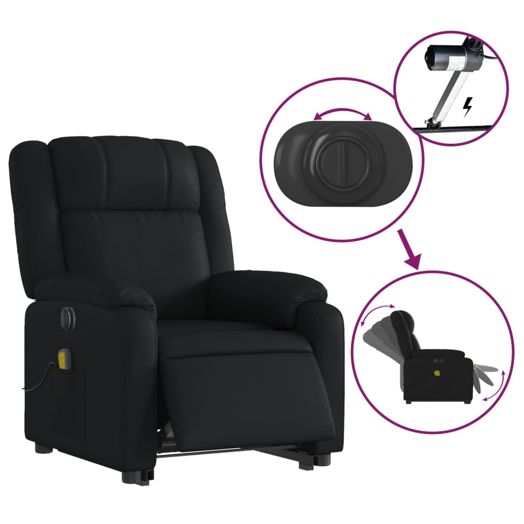 Electric Stand up Massage Recliner Chair Black Faux Leather